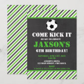 Voetbal verjaardagsfeestje uitnodiging groene zwar (Voorkant / Achterkant)