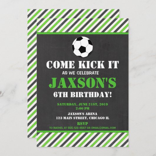 Voetbal verjaardagsfeestje uitnodiging groene zwar (Voorkant / Achterkant)