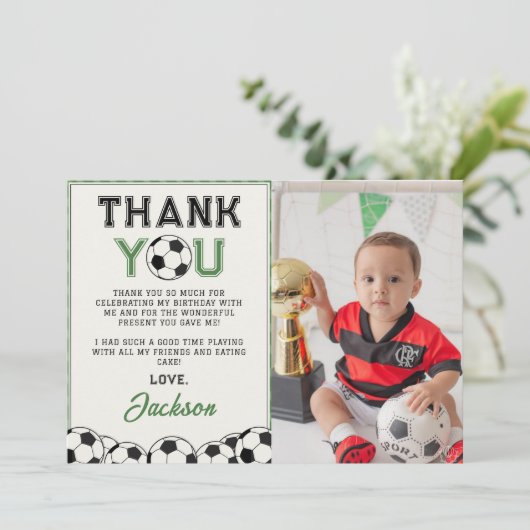 Voetbal Verjaardagsfoto Dank u kaart (Staand voorkant)