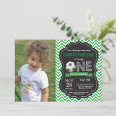 Voetbal verjaardagsuitnodiging 1e verjaardagsfeest kaart (Staand voorkant)