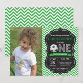 Voetbal verjaardagsuitnodiging 1e verjaardagsfeest kaart (Voorkant / Achterkant)