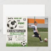 Voetbal verjaardagsuitnodiging met foto kaart (Voorkant / Achterkant)