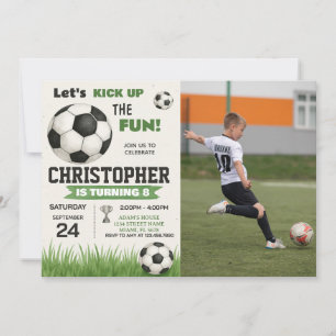 Voetbal verjaardagsuitnodiging met foto kaart
