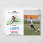 Voetbal verjaardagsuitnodiging met foto kaart (Voorkant)