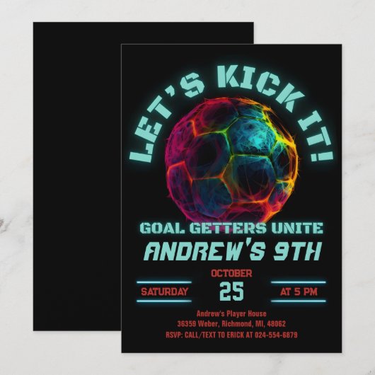 Voetbal Verjaardagsuitnodiging Minimalistische Kaa Kaart (Voorkant / Achterkant)