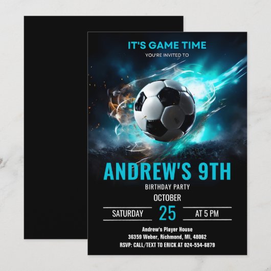 Voetbal Verjaardagsuitnodiging Minimalistische Kaa Kaart (Voorkant / Achterkant)