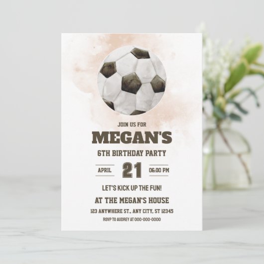 Voetbal Verjaardagsuitnodiging Rode Waterverf Unis Kaart (Staand voorkant)