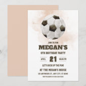 Voetbal Verjaardagsuitnodiging Rode Waterverf Unis Kaart (Voorkant / Achterkant)