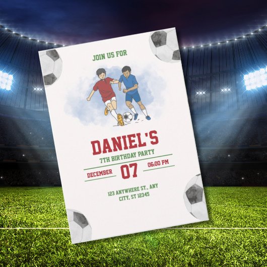 Voetbal verjaardagsuitnodiging template voor jonge