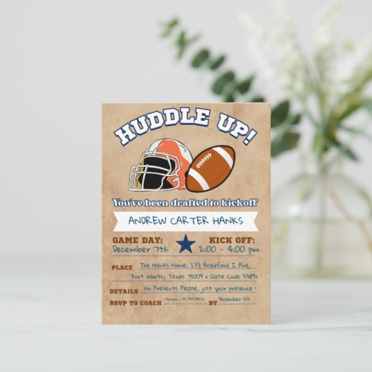 Voetbal verjaardagsuitnodigingen voor jongens Hudd Briefkaart (Staand voorkant)