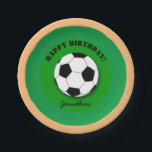 Voetbal Verjaardagswensen (Feest) Papieren Bordje<br><div class="desc">PAPIEREN BORDEN (Feest) - Voetbal op groen veld & Gelukkige Verjaardag tekst,  persoonlijke naam - met gemakkelijk aanpasbare tekst. Voor uw spelletjesavond met vrienden,  verjaardagsfeest,  jubileum,  vrijgezellenfeest,  zomerse picknick,  school evenementen - voor taarten,  chips & voedsel bord.</div>