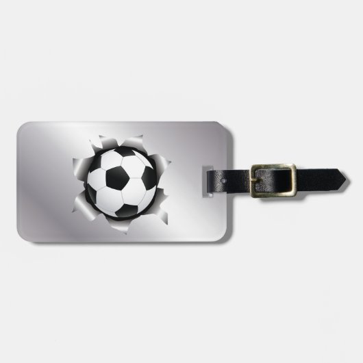 voetbal via metalen plaat bagagelabel (Voorkant horizontaal)