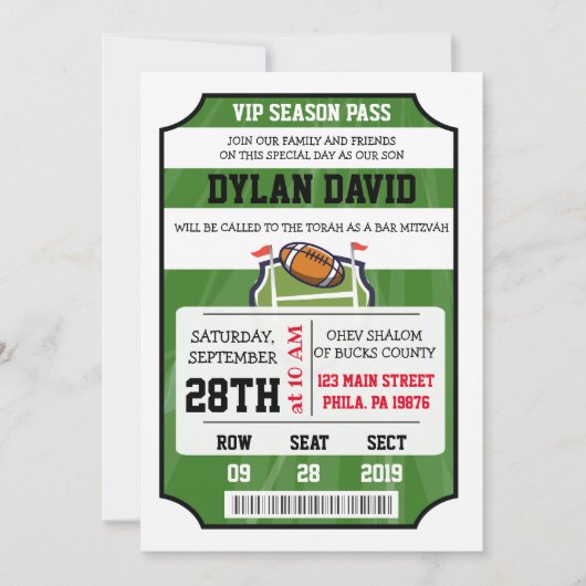 VOETBAL VIP TICKET Bar Mitswa Uitnodiging (Voorkant)