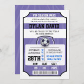 VOETBAL VIP TICKET Paarse Bat Mitzvah Uitnodiging (Voorkant / Achterkant)