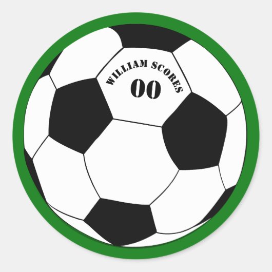 Voetbal, Voetbal met Naam & Nummer Ronde Sticker (Voorkant)