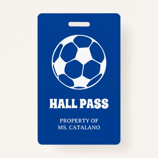 voetbal voetbal voetbal Teacher Hall Pass schoolkl Badge (Achterkant)