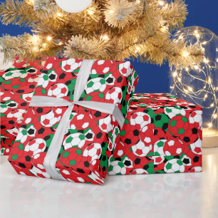 Voetbal voor feestdagen kerstkleuren cadeaupapier