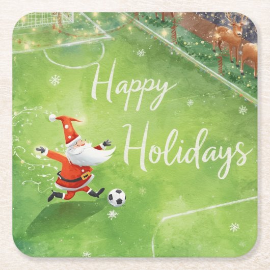 Voetbal voor Kerstmis met Sinterklaas Kartonnen Onderzetters (Voorkant)