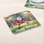 Voetbal voor Kerstmis met Sinterklaas Kartonnen Onderzetters (Schuin)