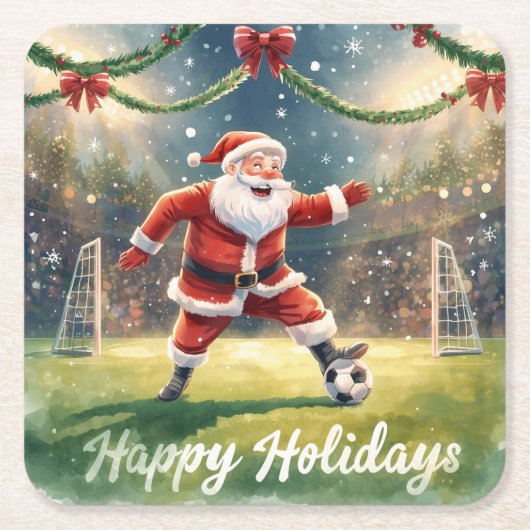 Voetbal voor Kerstmis met Sinterklaas Kartonnen Onderzetters (Voorkant)
