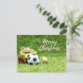 Voetbal vrolijk kerstfeest nieuwjaar cadeaubon briefkaart (Staand voorkant)