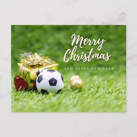 Voetbal vrolijk kerstfeest nieuwjaar cadeaubon briefkaart (Voorkant)