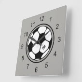 Voetbal wandklok zwart en grijs (Hoek)