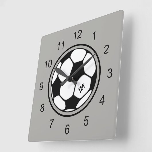 Voetbal wandklok zwart en grijs (Hoek)