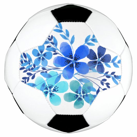 Voetbal Waterverf Blauw Bloem Ontwerp Kunst (Voorkant)