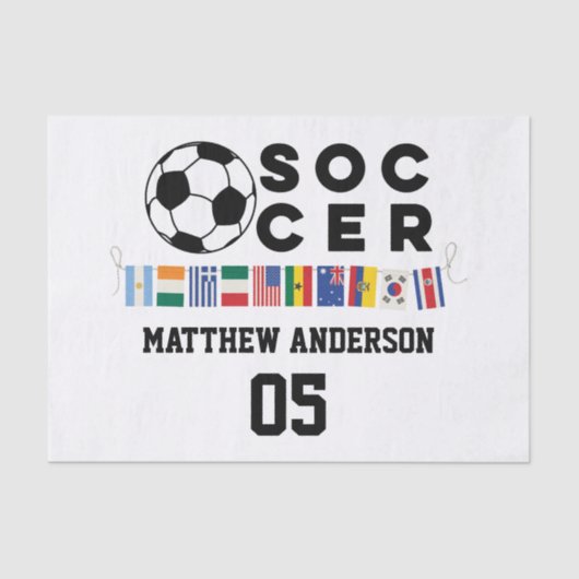 Voetbal Wereld Vlaggen Monogram Tissuepapier (Voorkant)