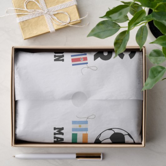 Voetbal Wereld Vlaggen Monogram Tissuepapier (Geschenk)