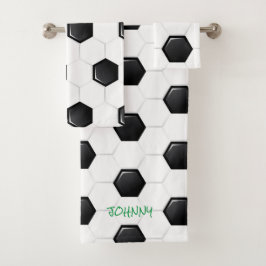 Voetbal White Black Groen Kinder Aangepaste naam Bad Handdoek
