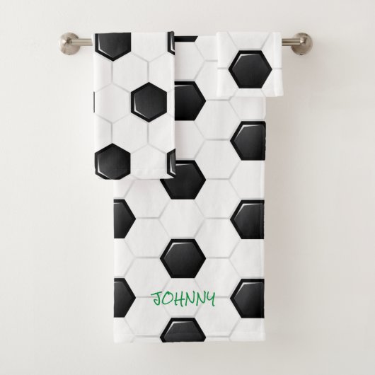 Voetbal White Black Groen Kinder Aangepaste naam Bad Handdoek (Insitu)