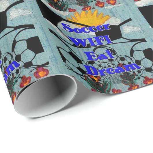 Voetbal WIFI Eet Dromen – Leuke Sport Art Print Cadeaupapier (Rol Hoek)