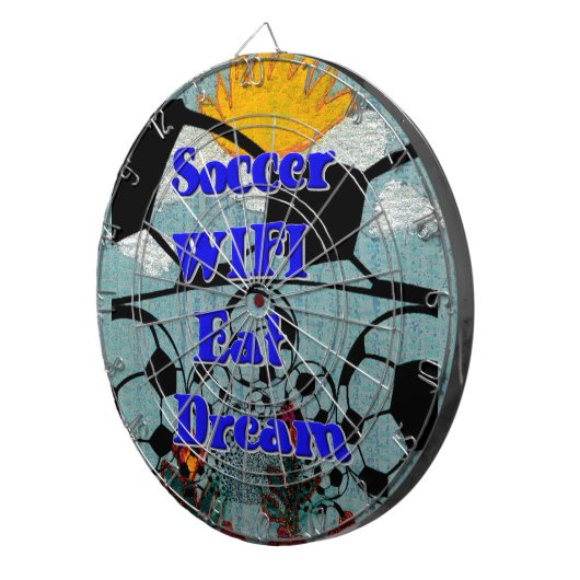 Voetbal WIFI Eet Dromen – Leuke Sport Art Print Dartbord (Voorkant Rechts)