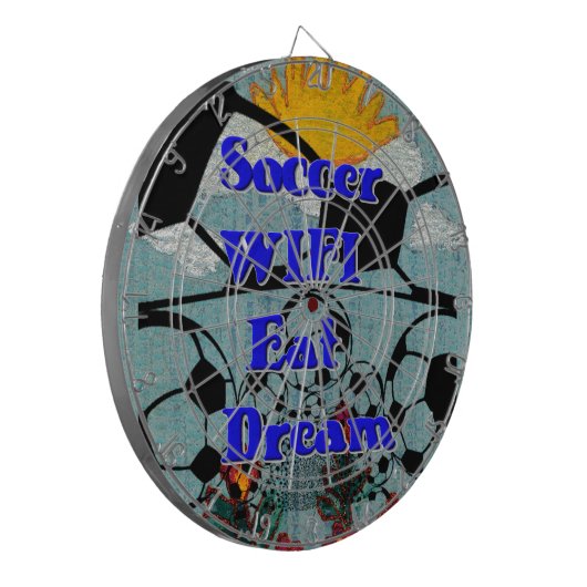 Voetbal WIFI Eet Dromen – Leuke Sport Art Print Dartbord (Voorkant Links)