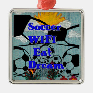 Voetbal WIFI Eet Dromen – Leuke Sport Art Print Metalen Ornament