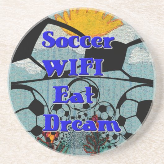 Voetbal WIFI Eet Dromen – Leuke Sport Art Print Zandsteen Onderzetter (Voorkant)