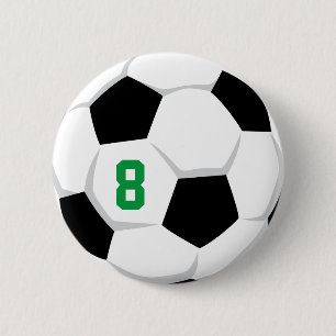 Voetbal wit zwart Groen Aangepast teamnummer Ronde Button 5,7 Cm