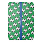Voetbal, witte naam, blauw & groen badmat (Voorkant Verticaal)