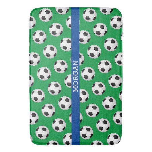 Voetbal, witte naam, blauw & groen badmat (Voorkant Verticaal)