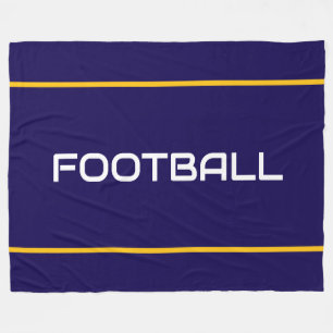 VOETBAL Witte tekst geeloranje Navy strepen Fleece Deken