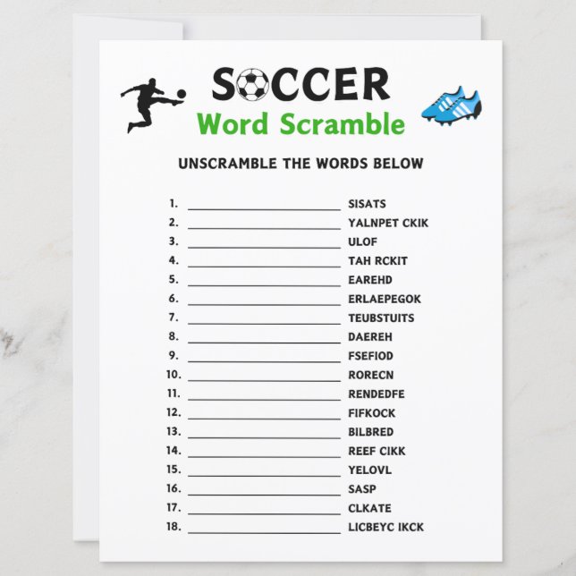 Voetbal Word Scramble spel (Voorkant)