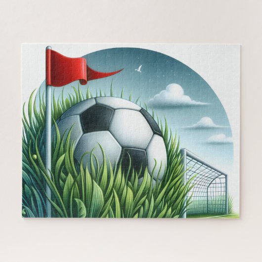 Voetbal Zit In Gras Legpuzzel (Horizontaal)