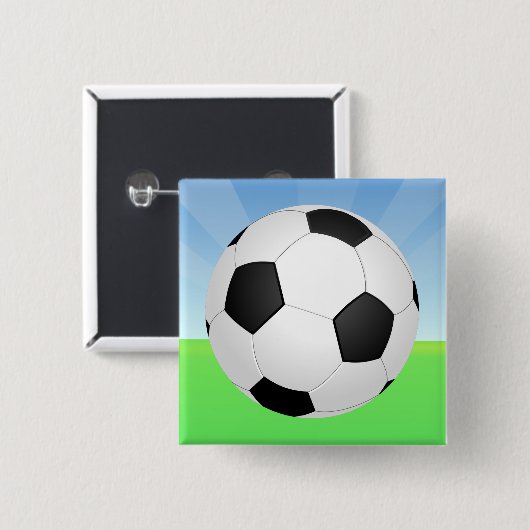 Voetbal zonnige dag vierkante button 5,1 cm (Voorkant /achterkant)