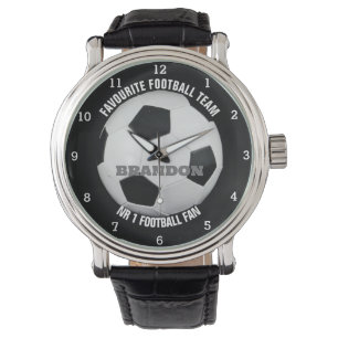 Voetbal Zwart Stijlvolle Aangepaste Naam Mannen Horloge