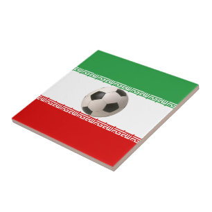Voetbalbal in het midden van de Iraanse vlag Tegeltje