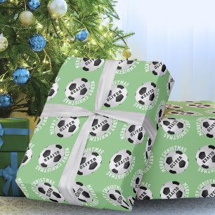 Voetbalballen Kinderen Naam Groen Kerstmis Cadeaupapier
