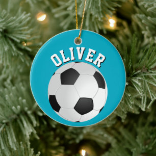 Voetbalballen Kinderen Naam Kerstmis Keramisch Ornament