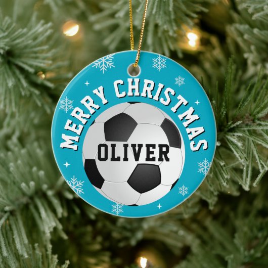Voetbalballen Kinderen Naam Kerstmis Keramisch Ornament (Boom)
